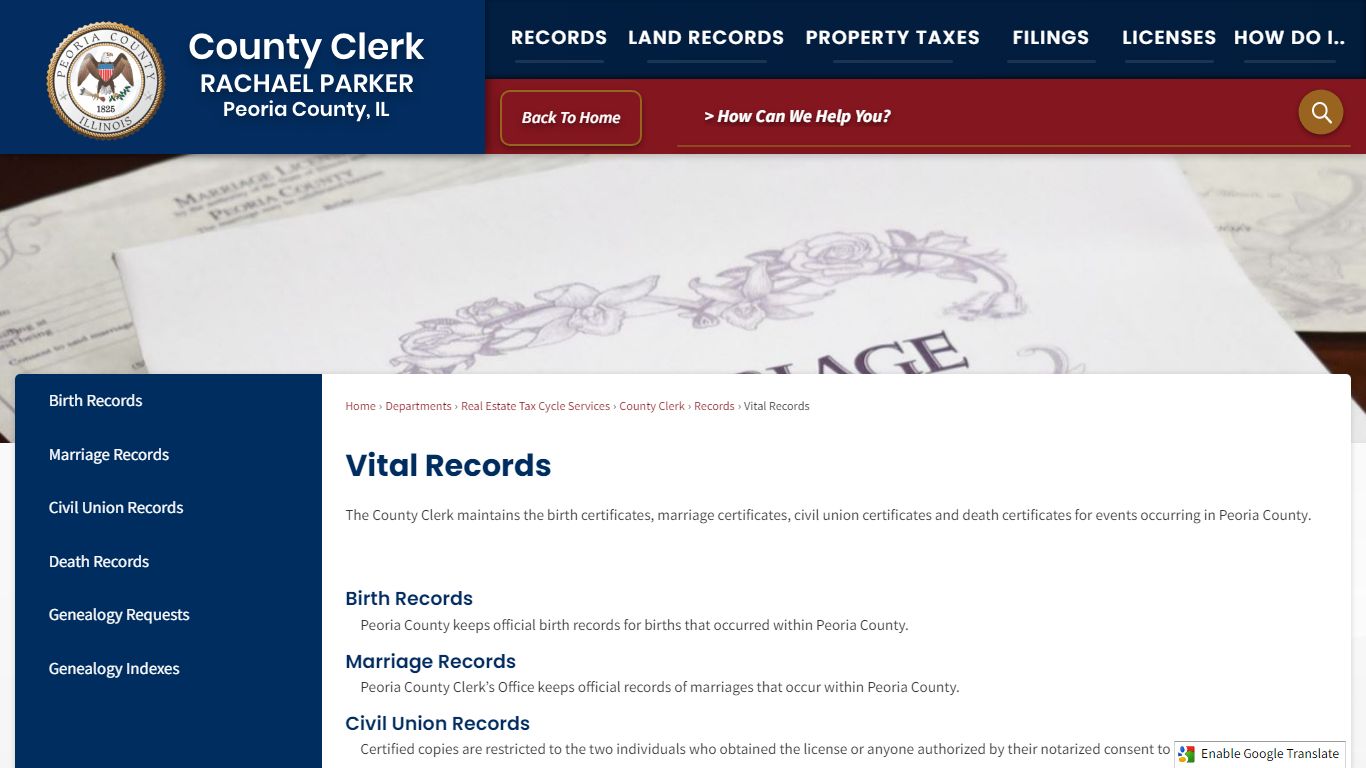 Vital Records | Peoria County, IL